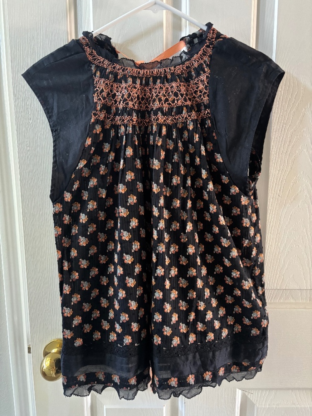 NWT Anthropologie Embroidered Tie Back Pin Peasant Summer Blouse